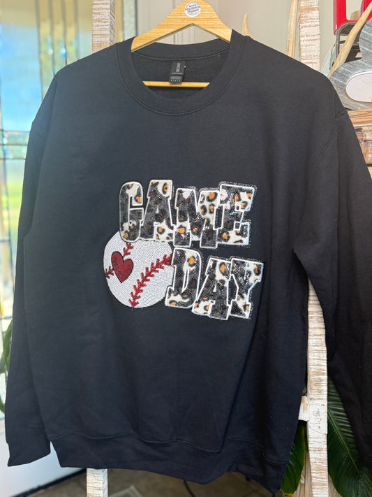 Baseball Leopard Game Day Patch Sweatshirt