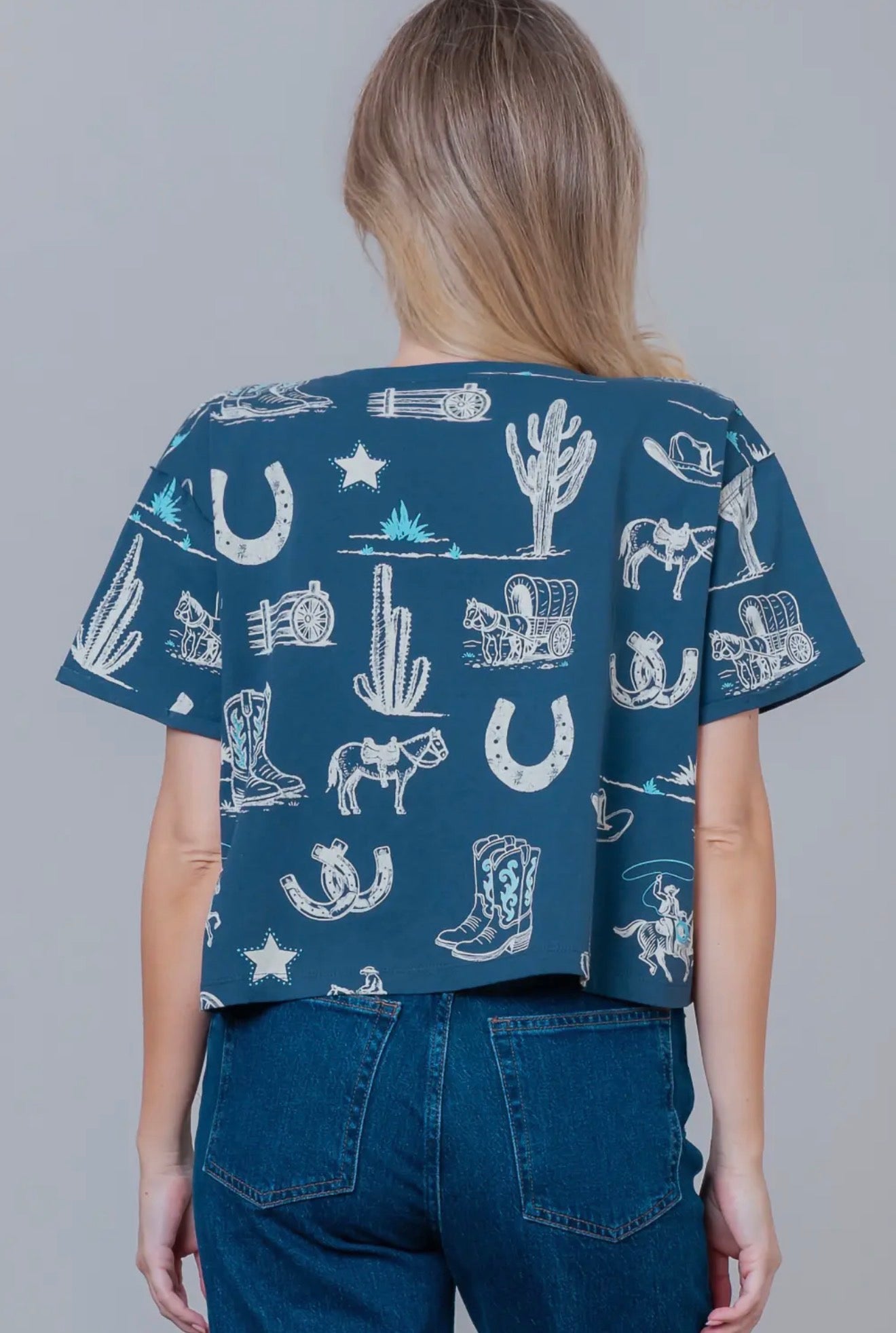 Blue Western Print Tee