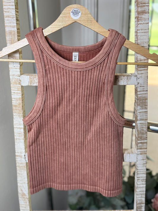 Camel Washed Ribbed Tank