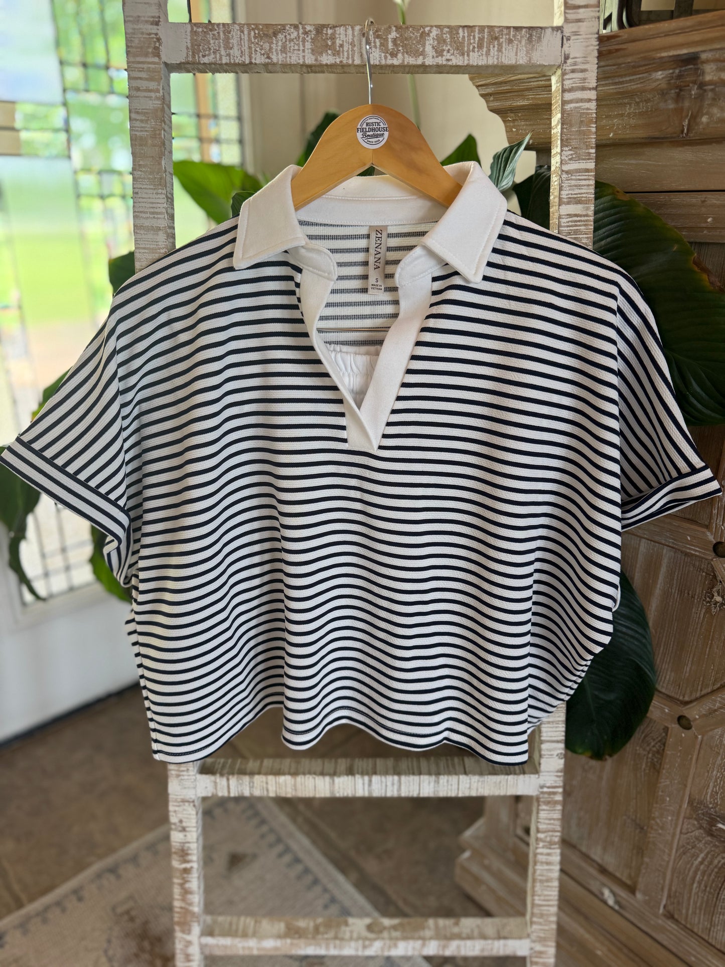 Blue Striped Collared Top & Short Set