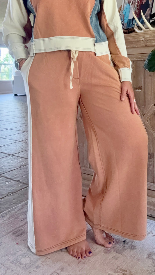 Color Block Denim Drawstring Pants
