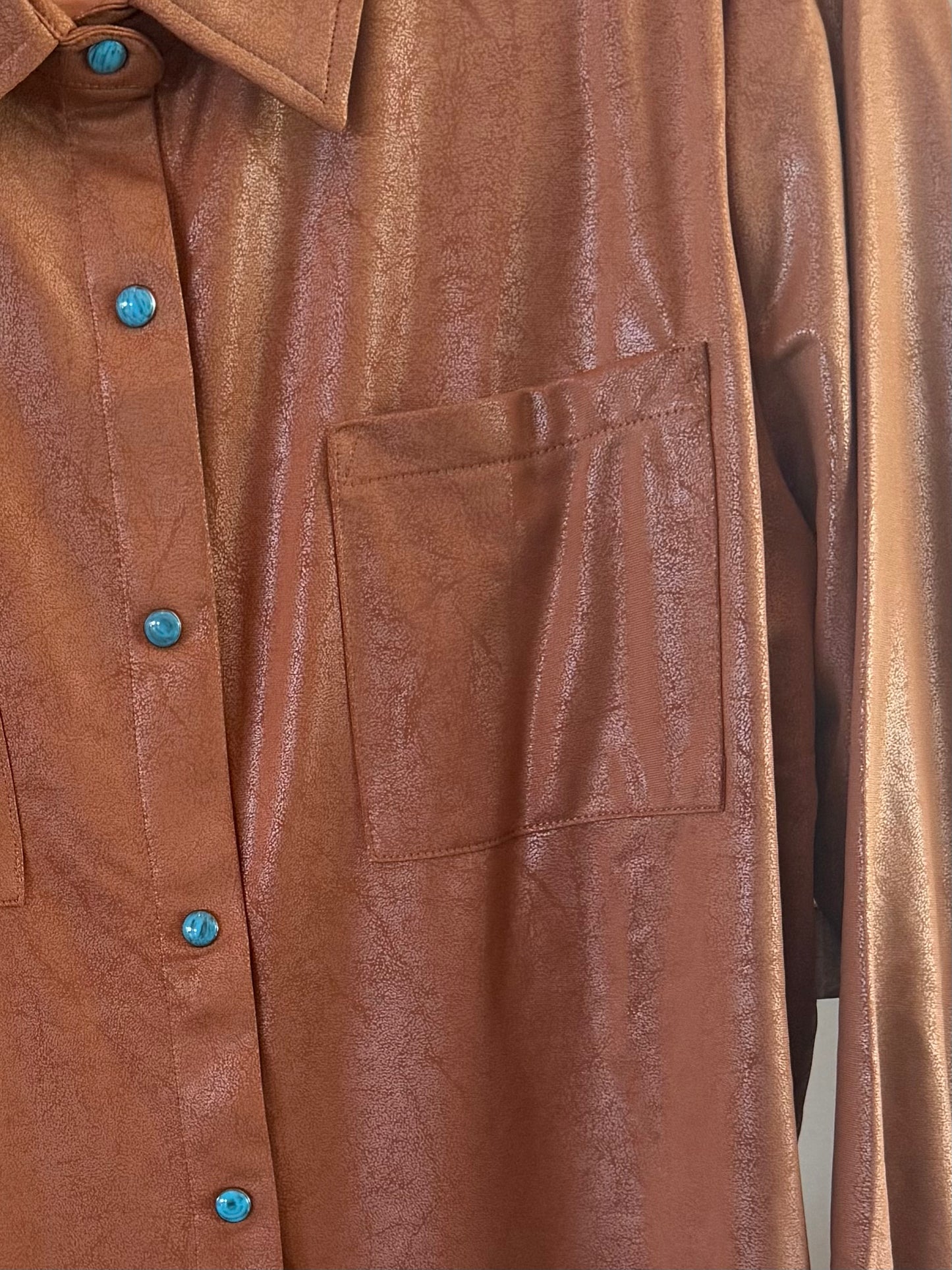 Leather Lux Blouse in Saddle