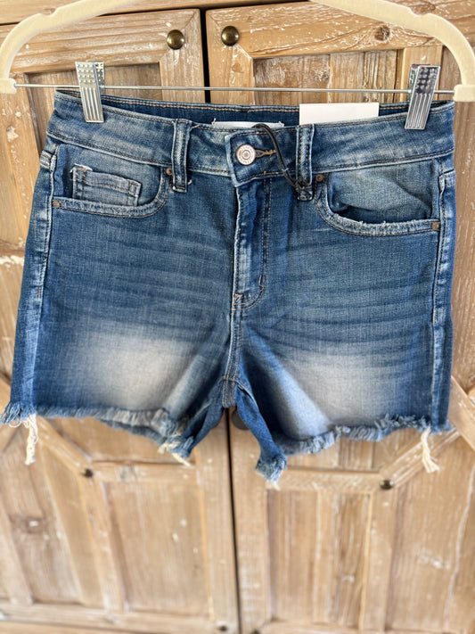 Mid Rise Raw Frayed Hem Denim Short