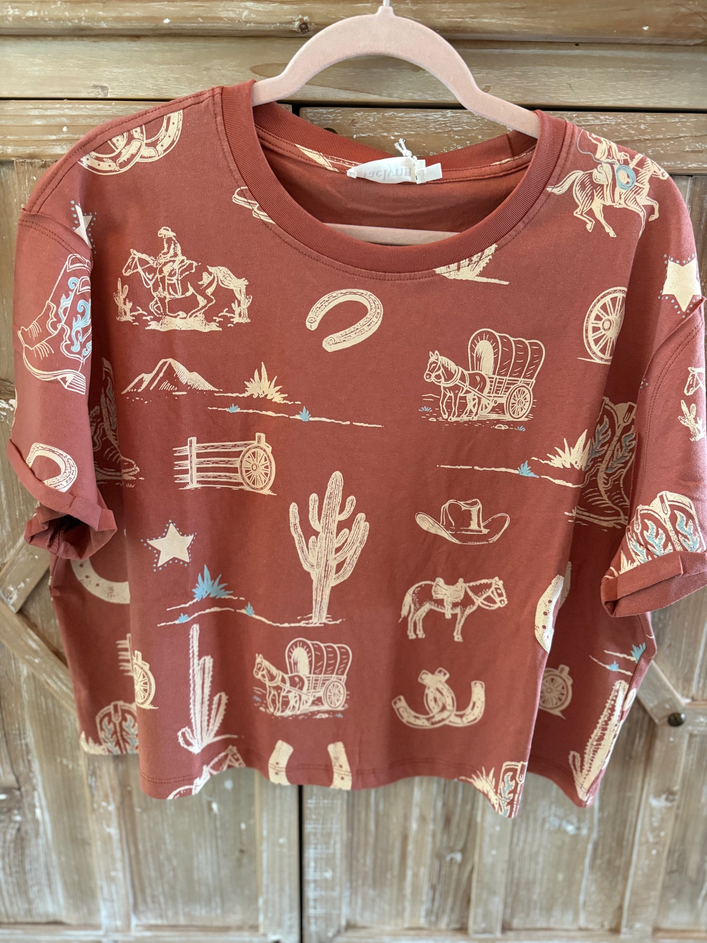 Rust Western Print Short Sleeve Tee