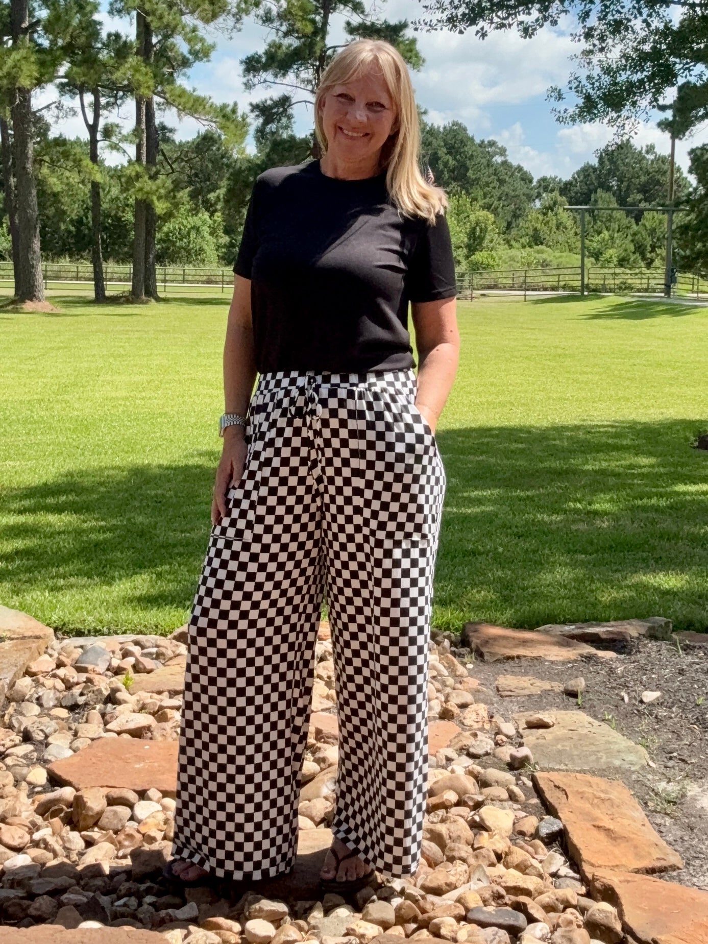 Haddie Wide Leg Checker Pants