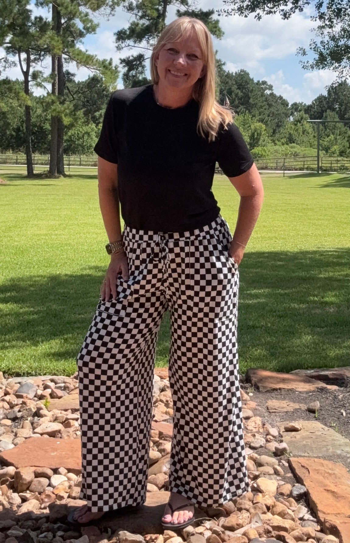 Haddie Wide Leg Checker Pants