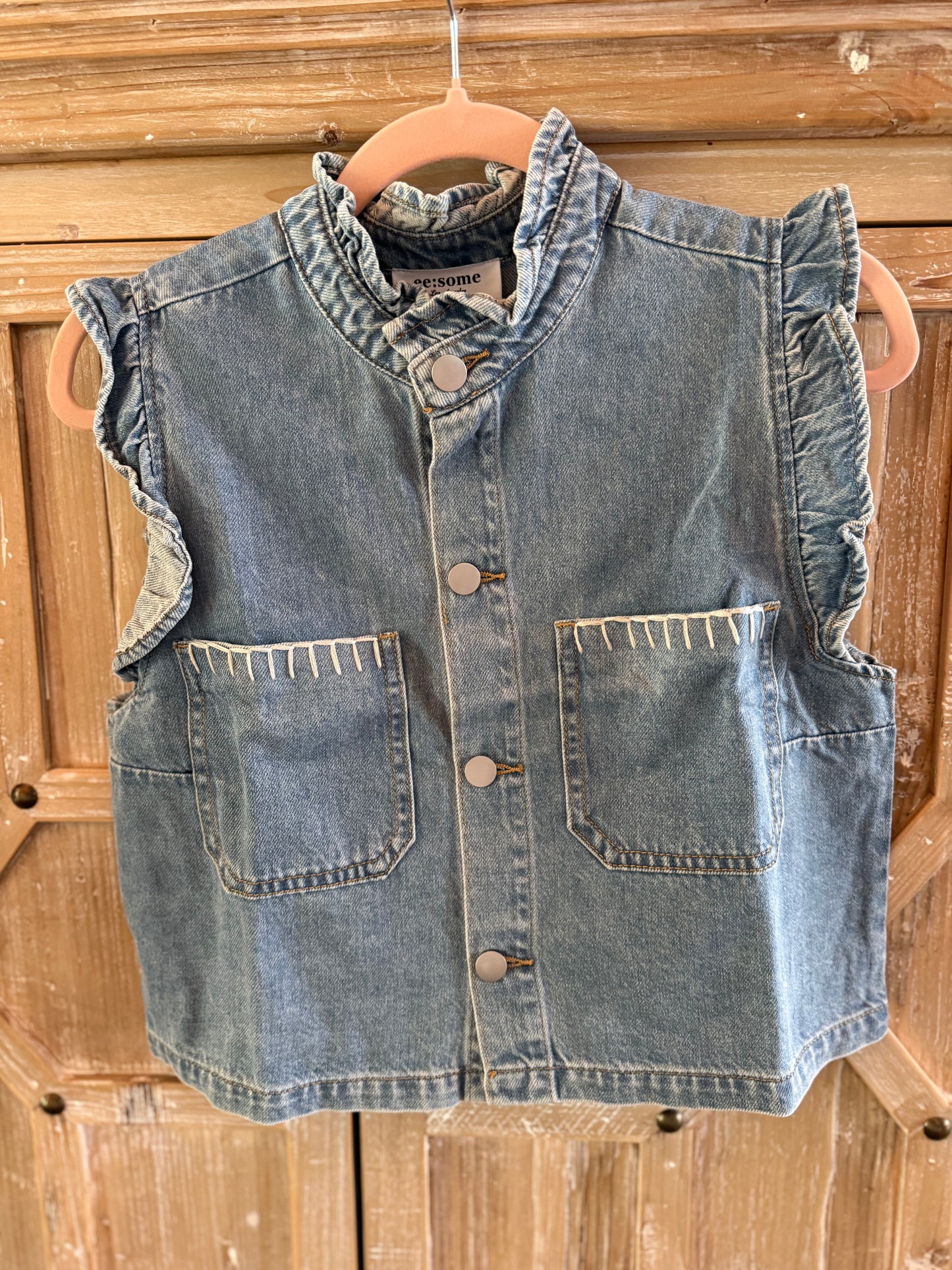 Denim Ruffle Stitch Vest Jacket
