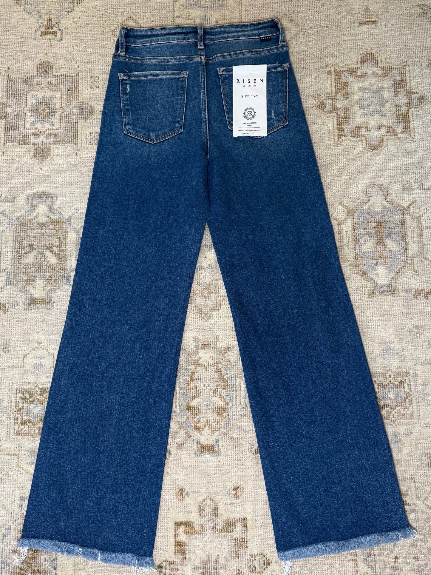 Risen Mid Rise Straight Leg Fray Hem Jean