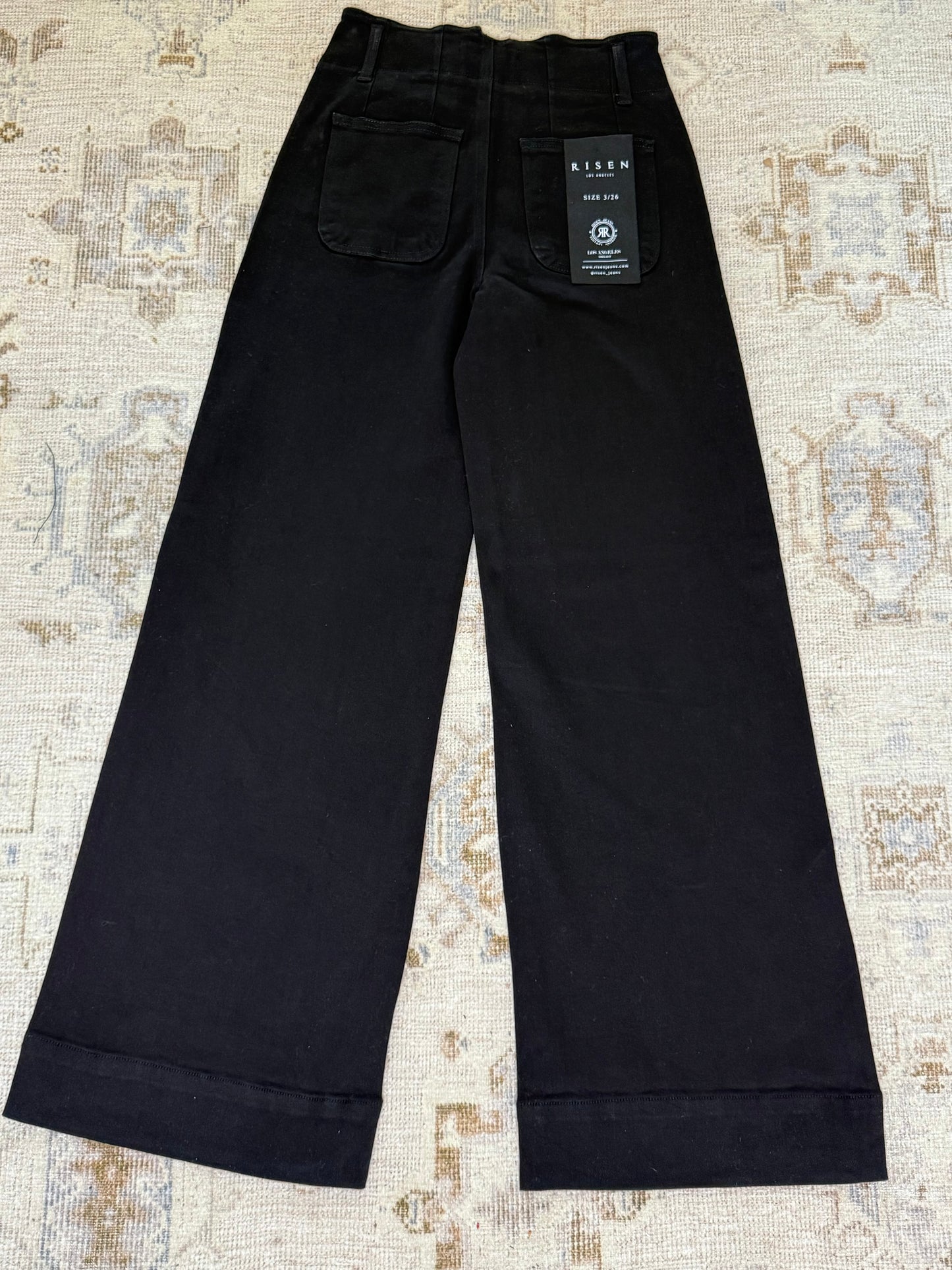 Black High Rise Ankle Wide Double Button Detail Pants