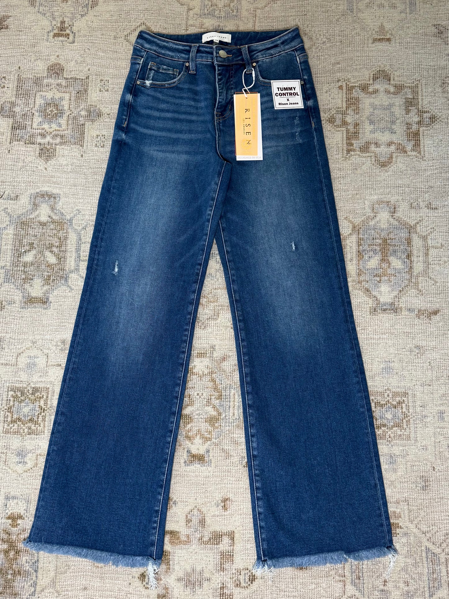 Risen Mid Rise Straight Leg Fray Hem Jean