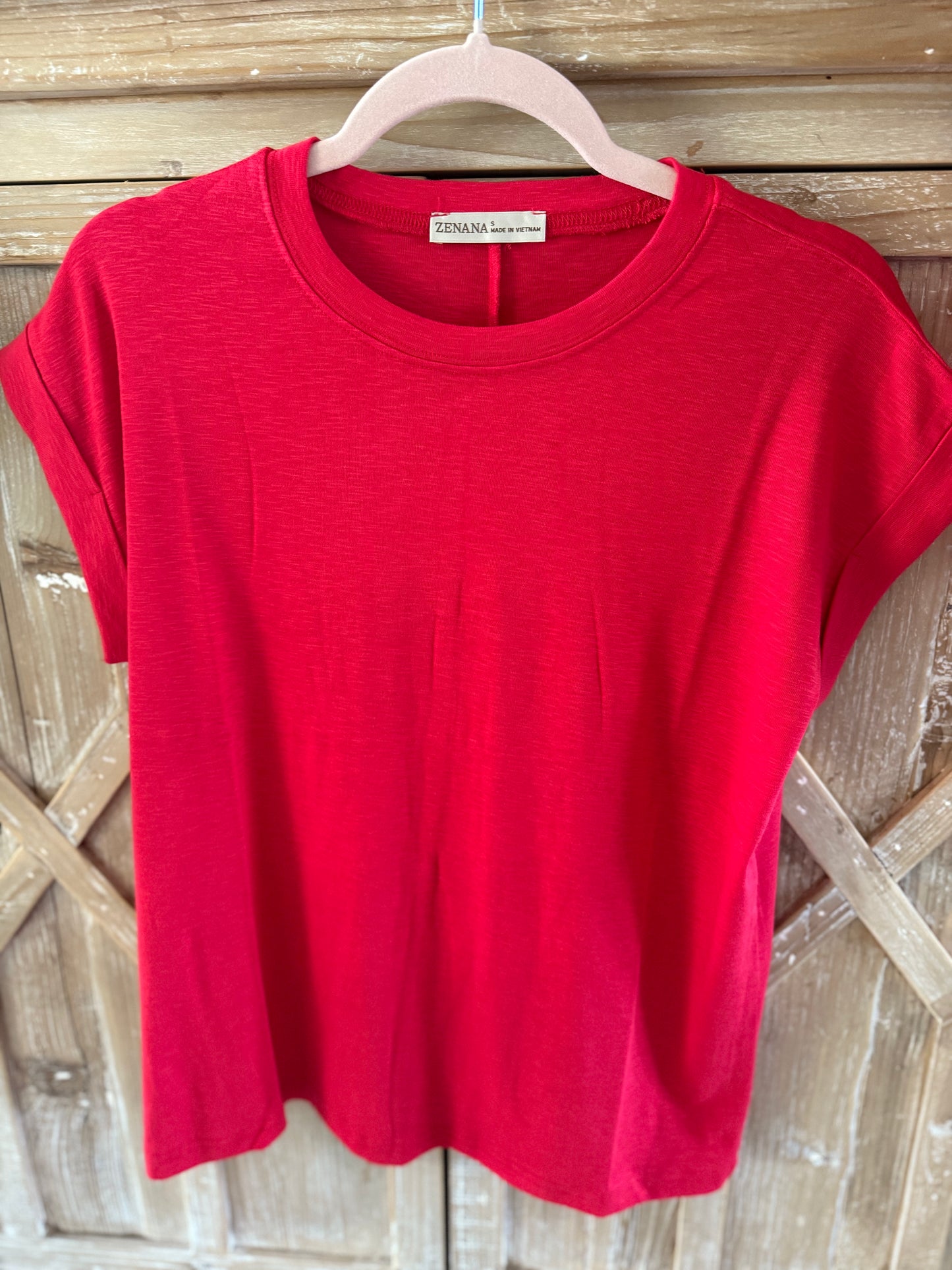 Red Rolled Sleeve Tee