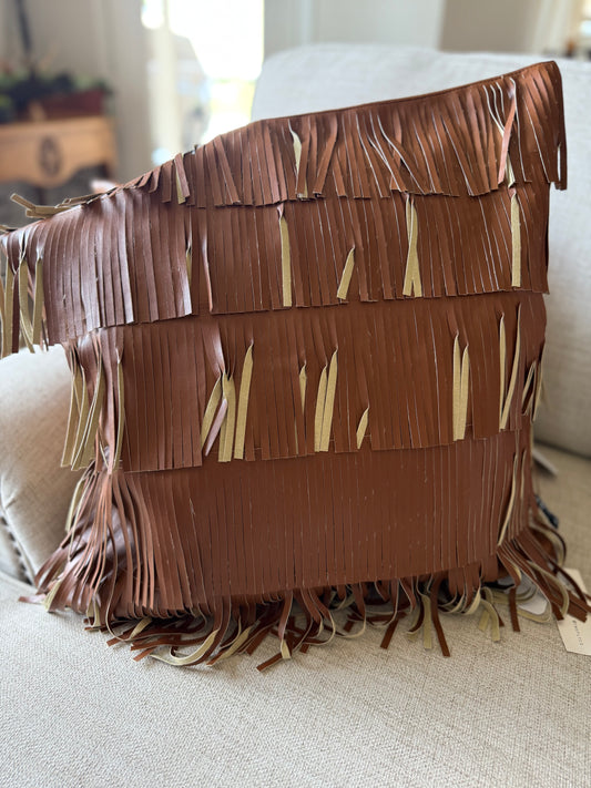 Fringe Flair Pillow in Saddle