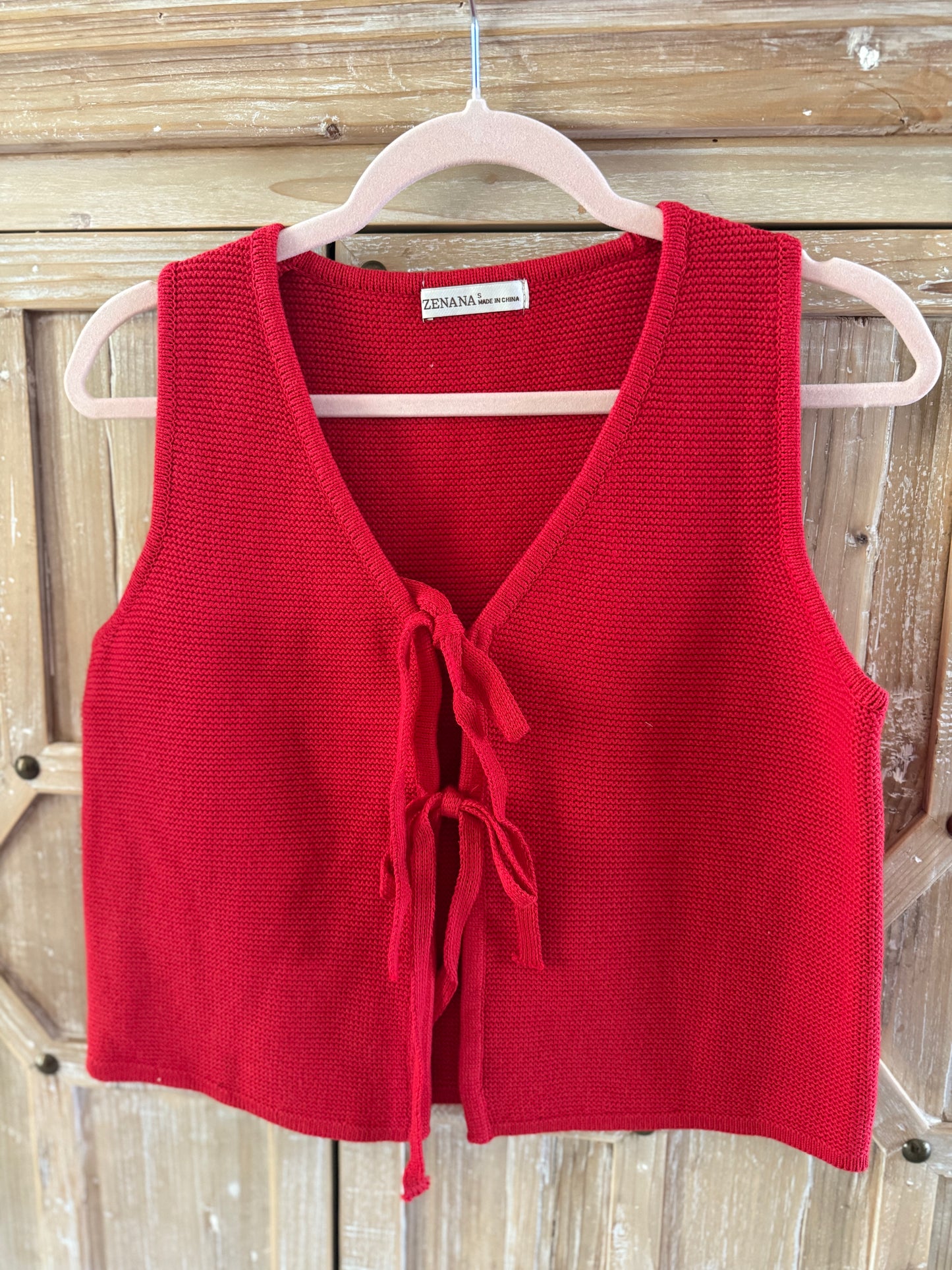 Red Tie Front Sweater Vest
