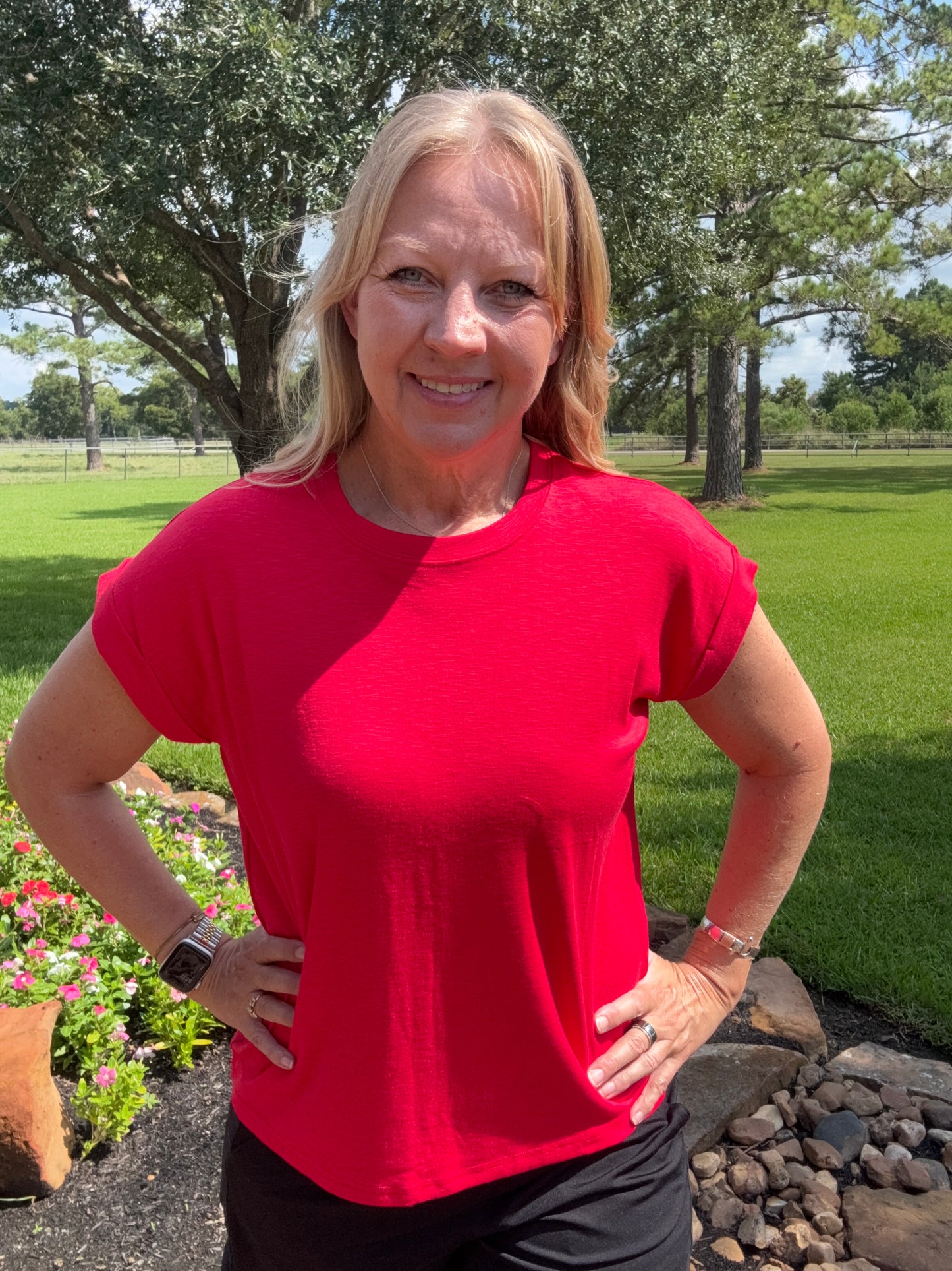 Red Rolled Sleeve Tee