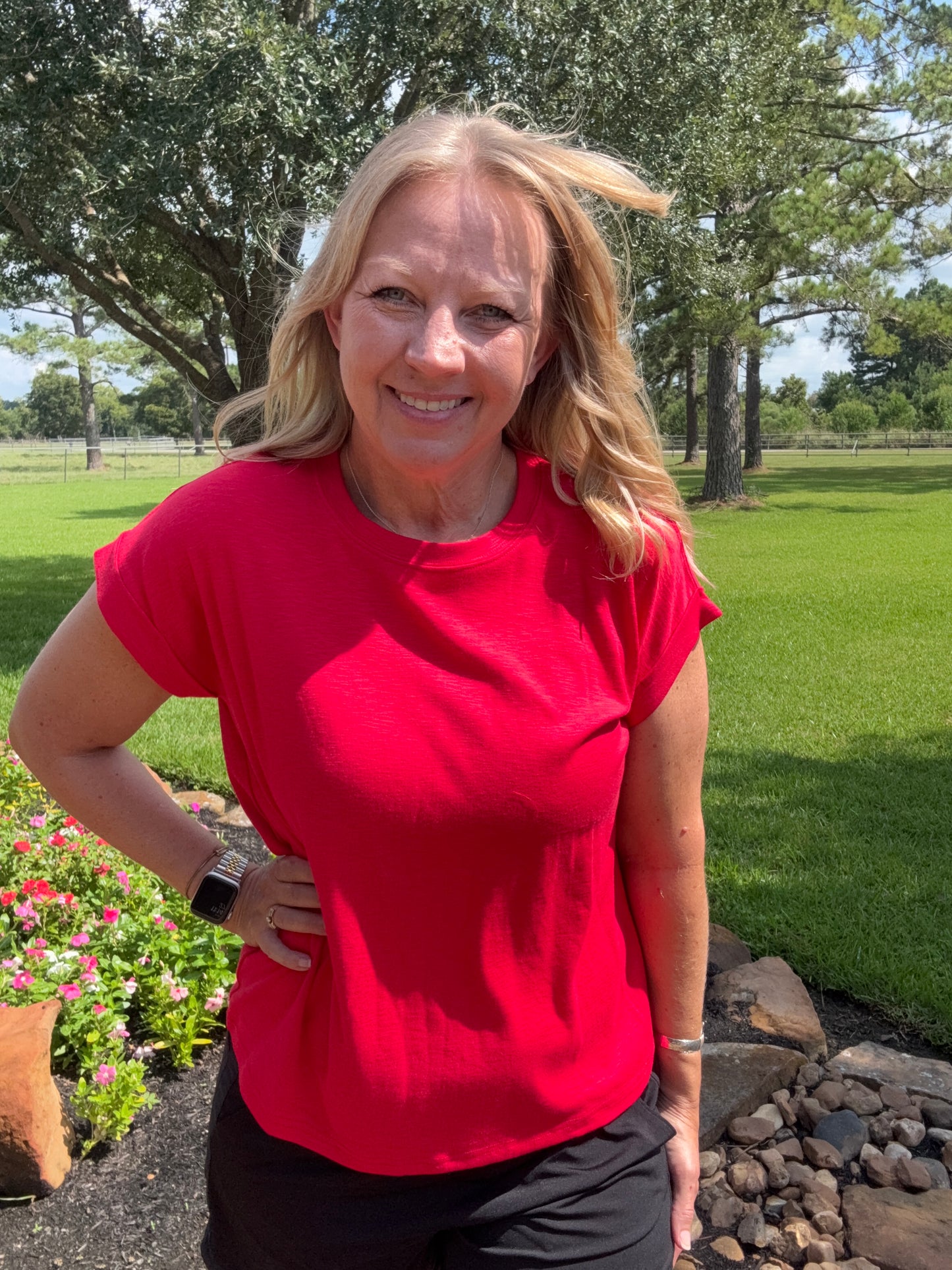 Red Rolled Sleeve Tee