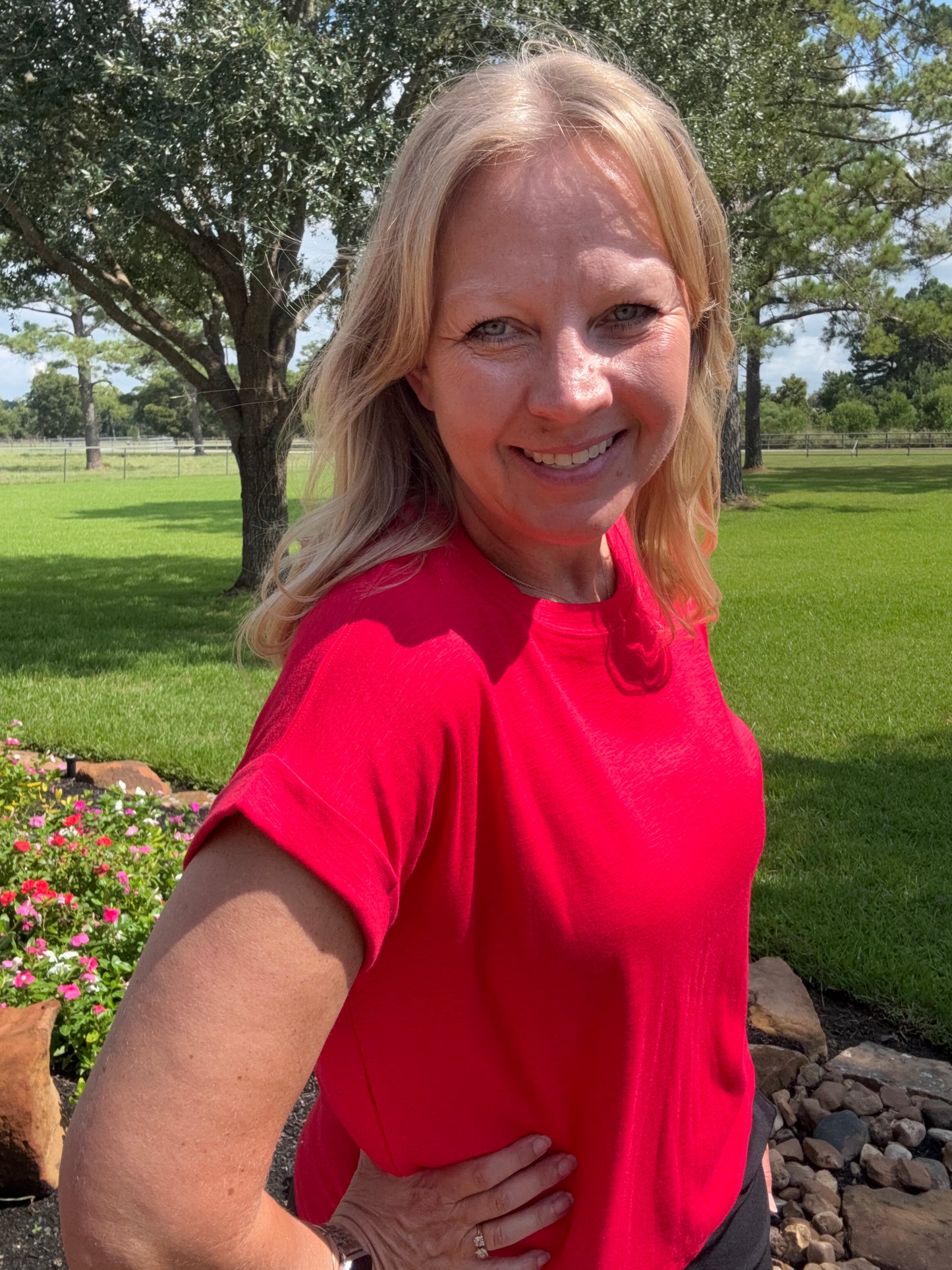 Red Rolled Sleeve Tee