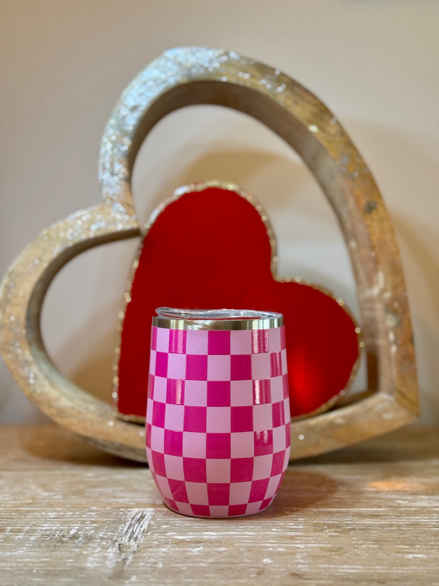 Pink Checker Wine Tumbler