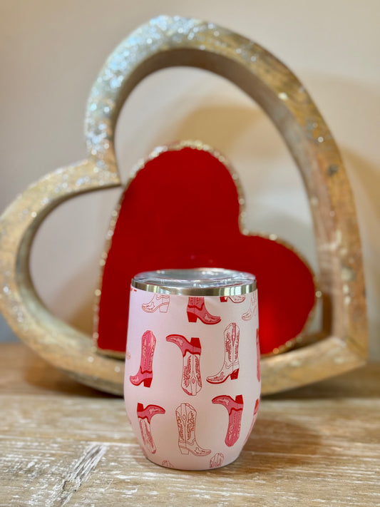 Pink Western Boots Wine Tumbler