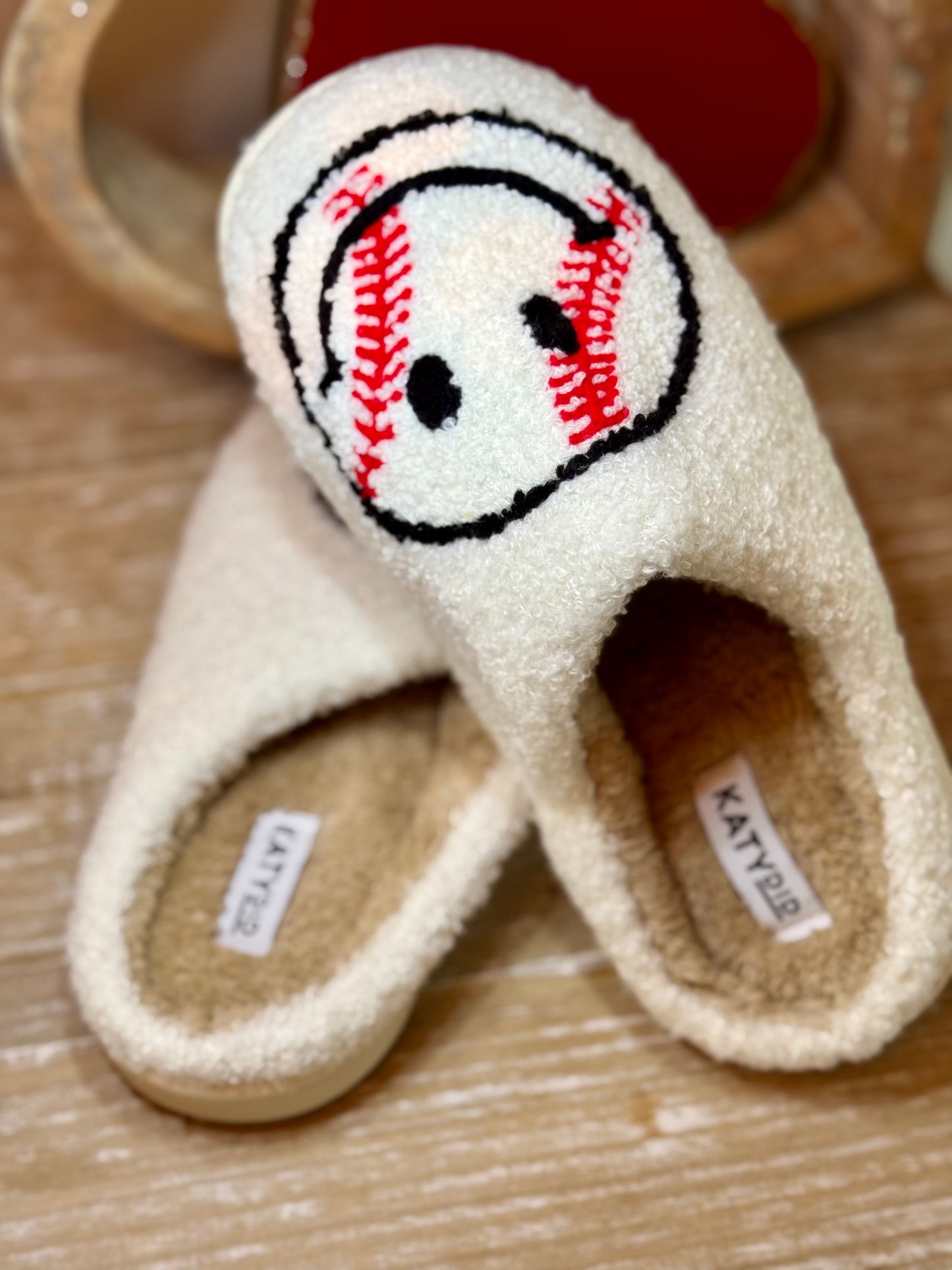 Baseball Smiley Face Slippers