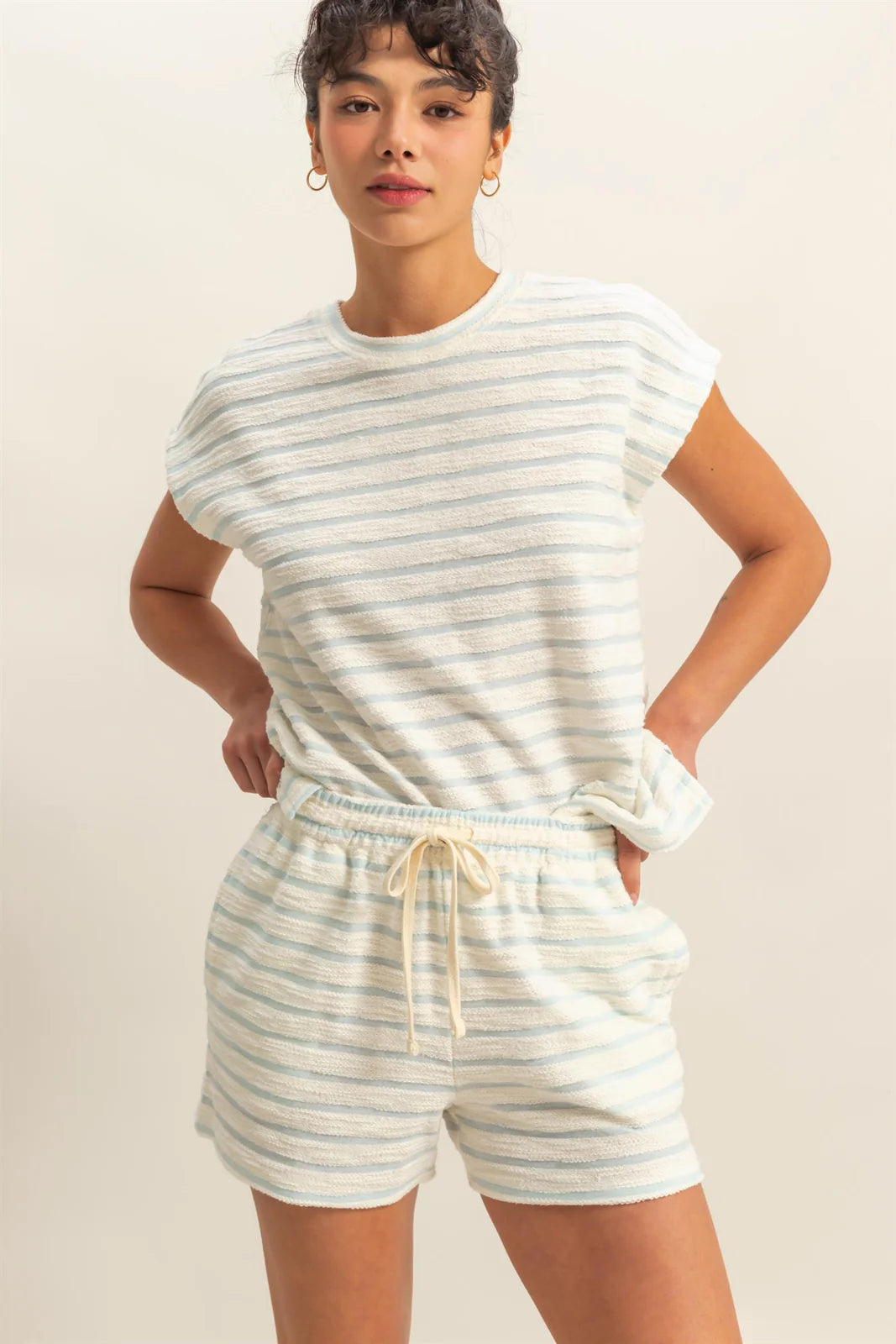 Blue Striped Round Neck