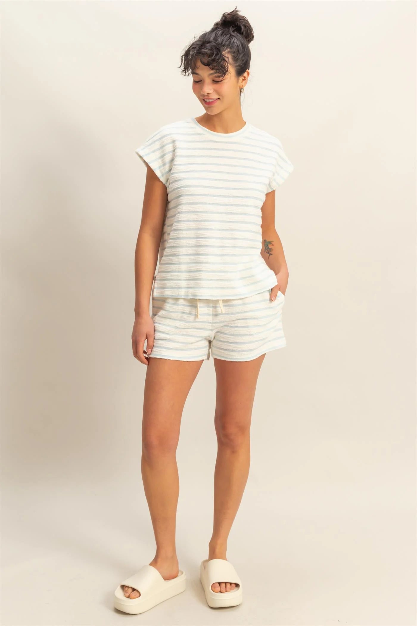 Blue Striped Round Neck