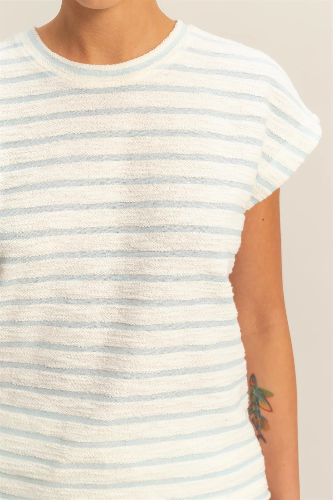 Blue Striped Round Neck