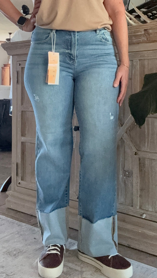 Risen High Rise Ankle Wide Cuffed Jeans aka "Taylor"