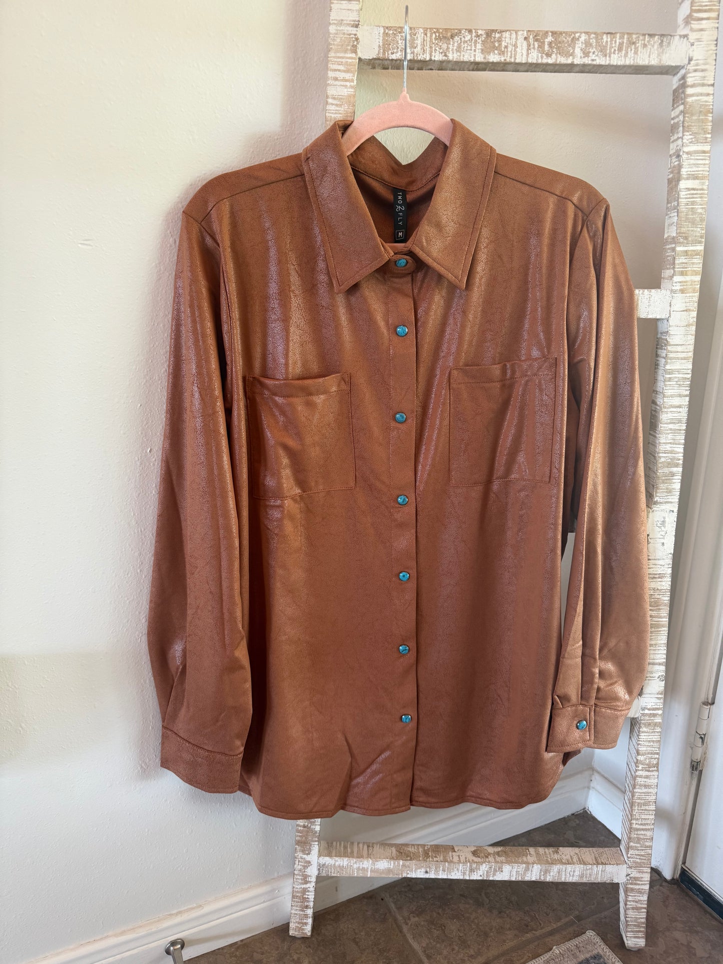 Leather Lux Blouse in Saddle