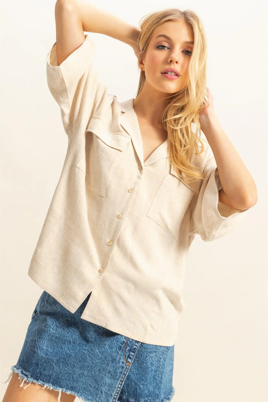 Linen Blended Oversized Short Sleeve